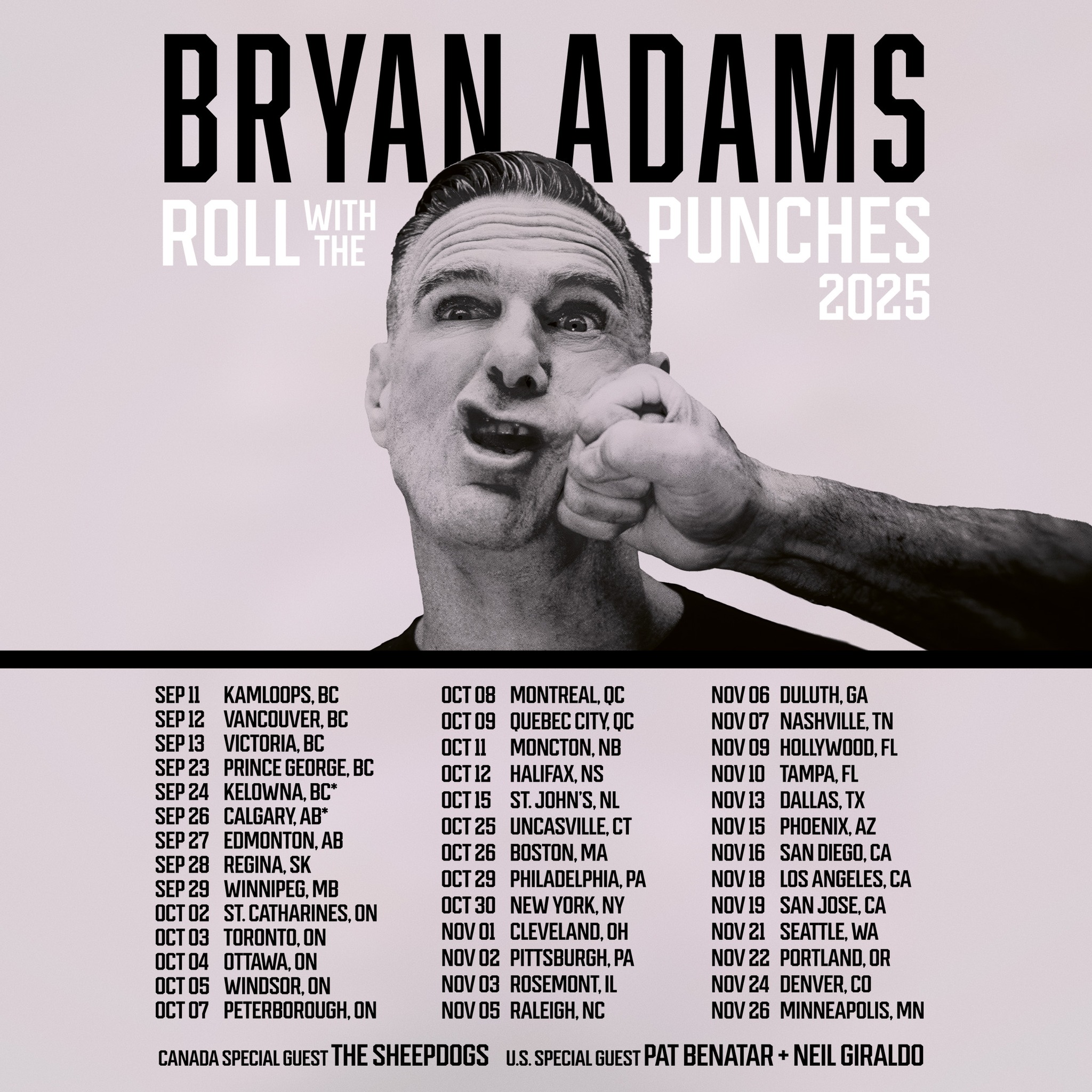 Bryan Adams Roll With The Punches Tour Poster 2025